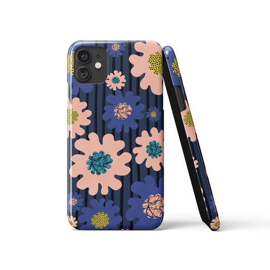 Dark Blue Floral Abstract Pattern iPhone Case