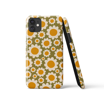 Retro Green Daisies Pattern iPhone Case