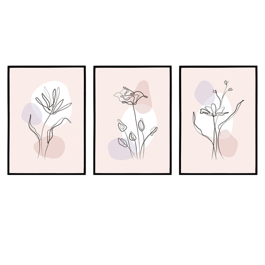 Set of 3 Pastel Pink Line Art Posters