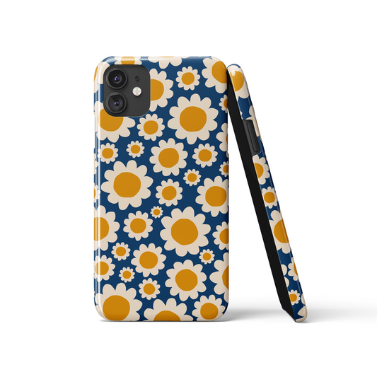 Navy Blue Retro Daisies Pattern iPhone Case