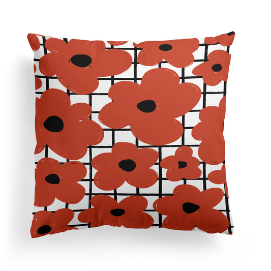 Retro Poppies Flowers 50s 60s Throw Pillow