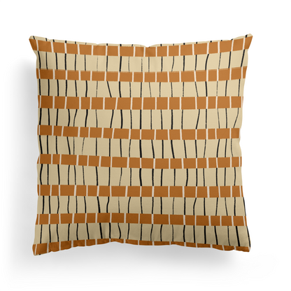 Rustic Beige Line Art Pattern Throw Pillow