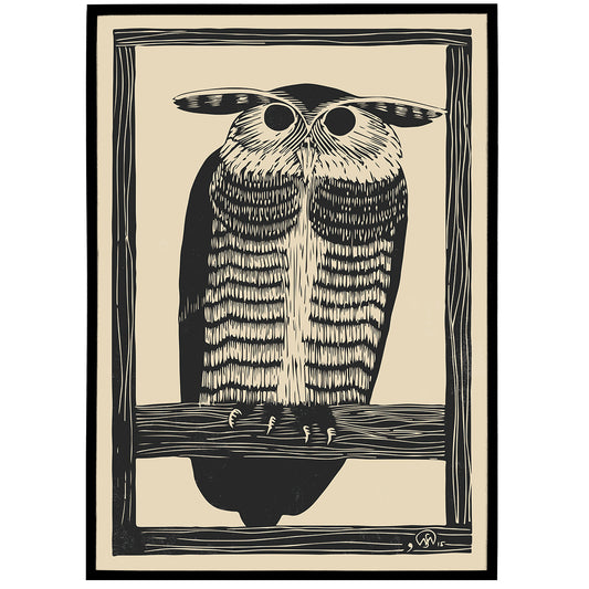 Lithography Owl Poster