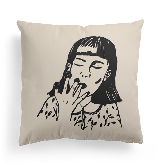 Cute Girl with Raspberries Throw Pillow