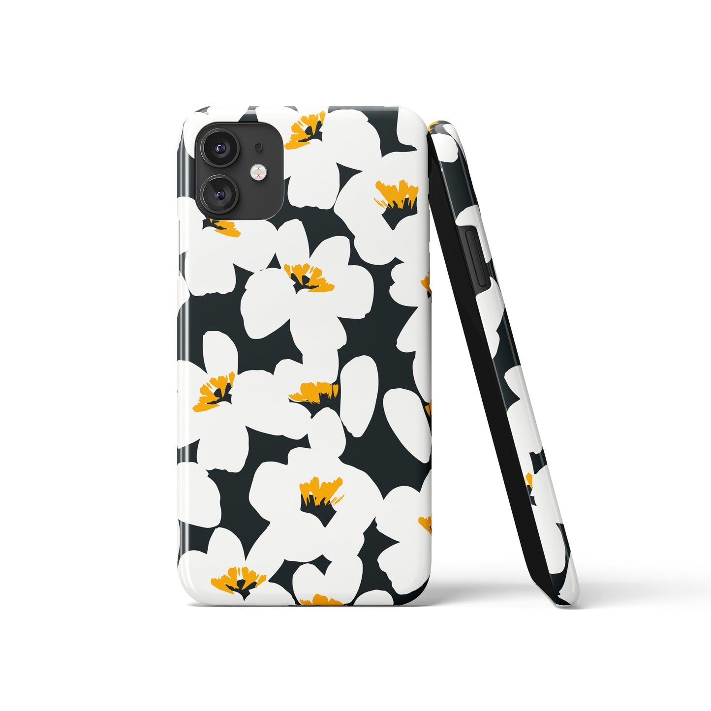 White Flowers with Black Background iPhone Case