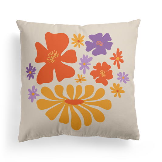 Hippie 70s Flowers Patio Decor Throw Pillow