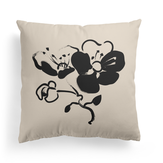 Black Ink Flower Painted Throw Pillow