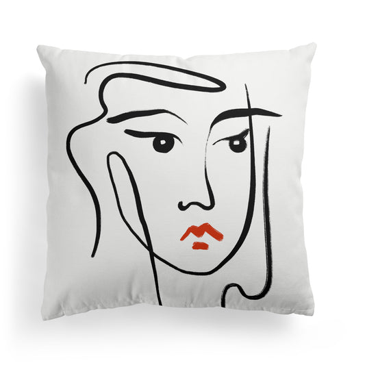 Woman Face Line Art Minimalist Throw Pillow