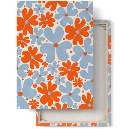 Blue&Orange Retro Flowers Canvas Print