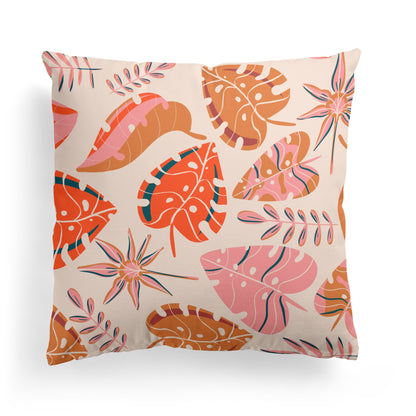 Tropical Pink Leaves Pillow