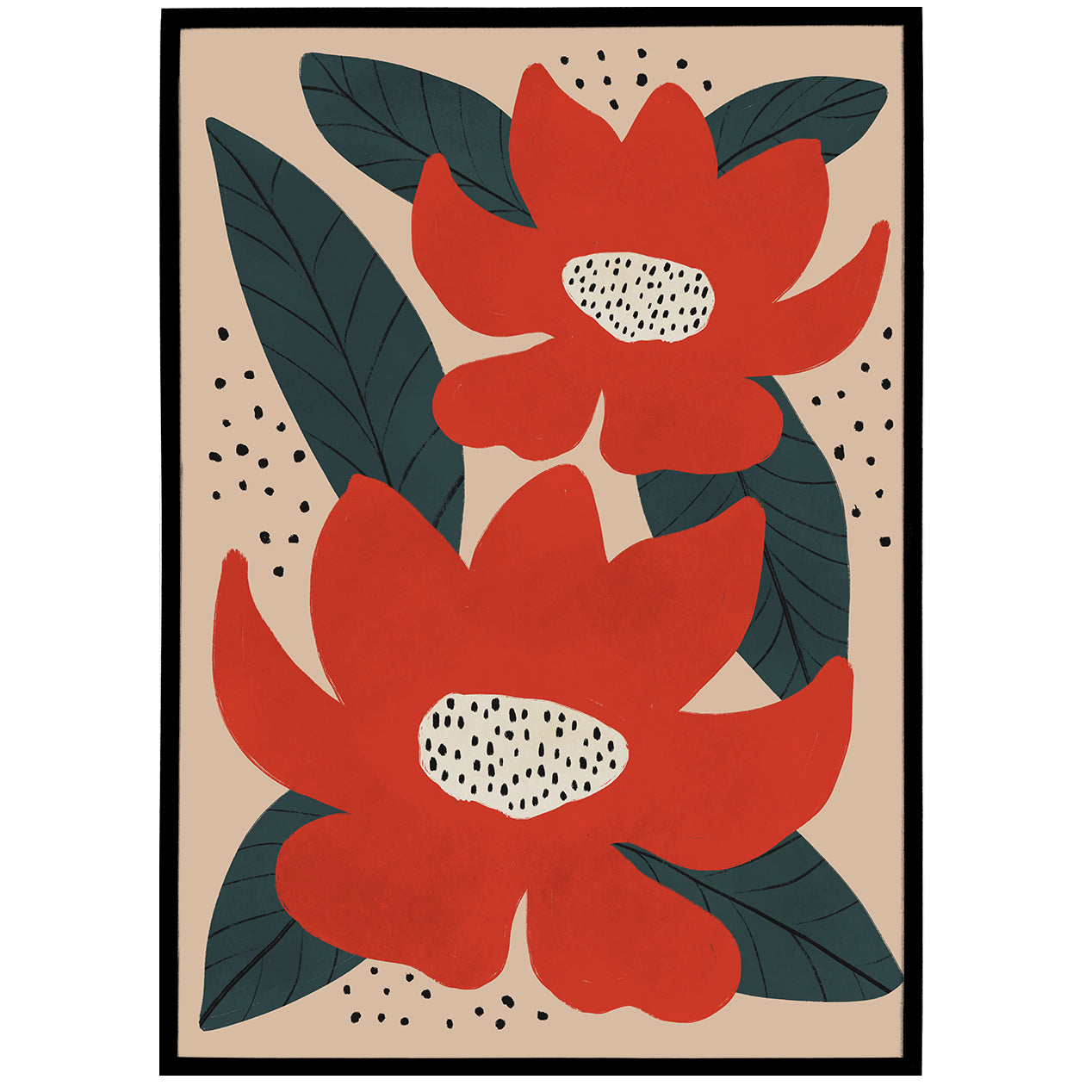 Retro Red Flowers Poster