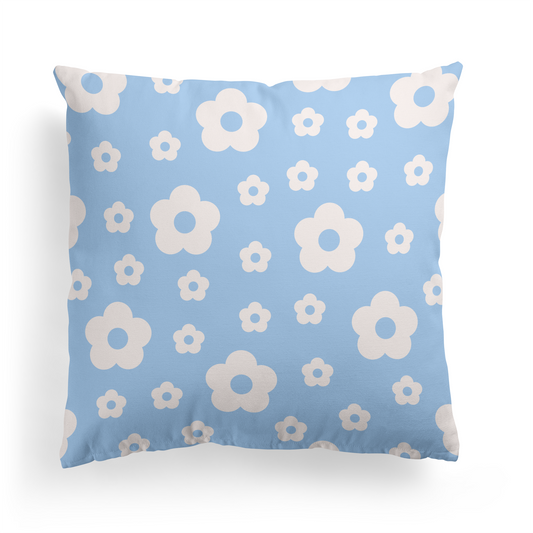 Blue Retro Flowers Pattern Throw Pillow