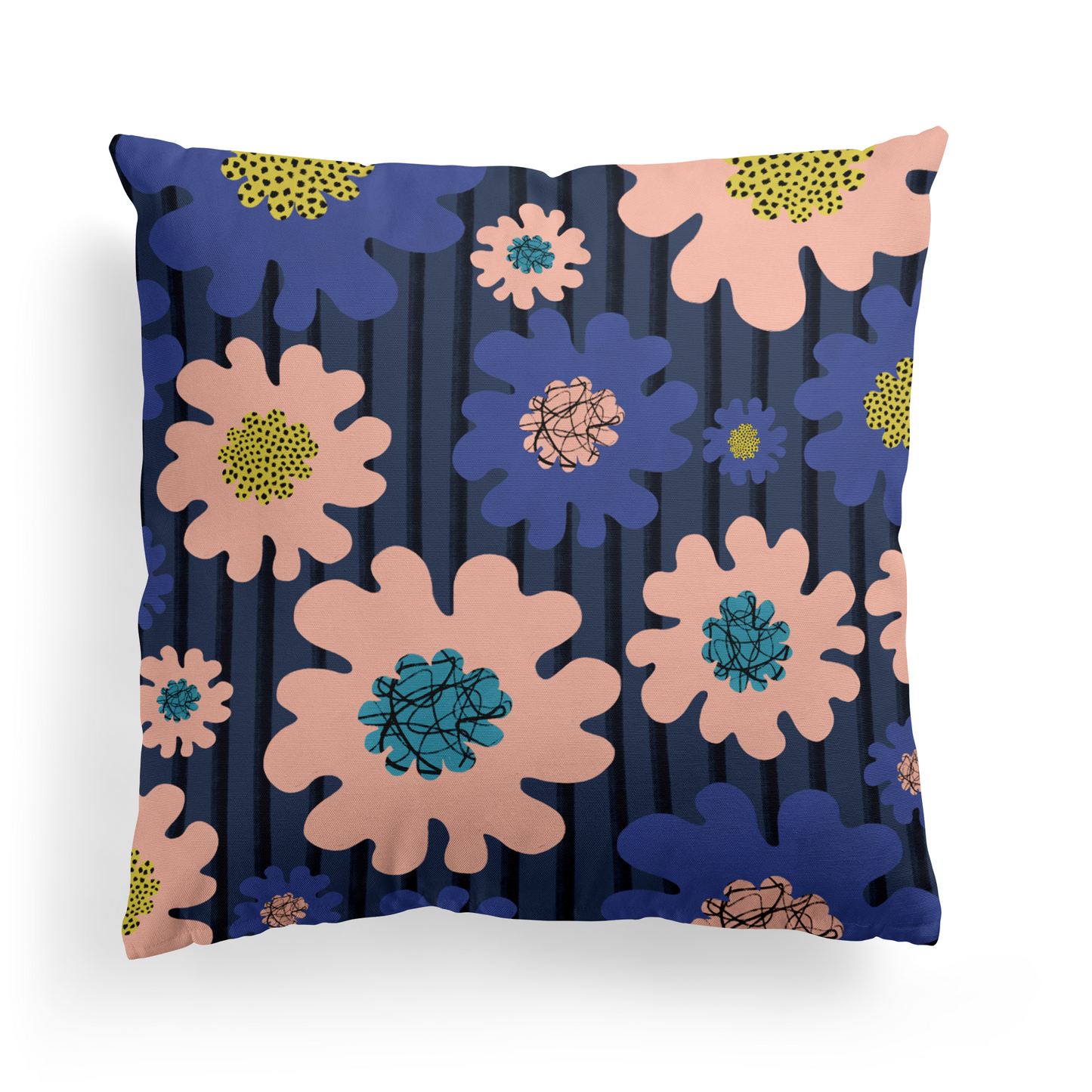 Retro Flower with Striped Pattern Throw Pillow