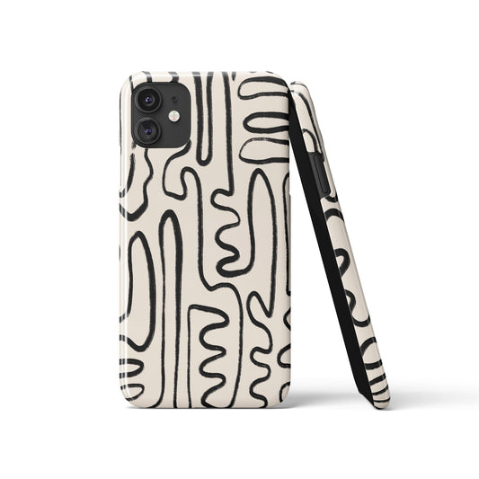 Beige iPhone Case with Abstract Line Art