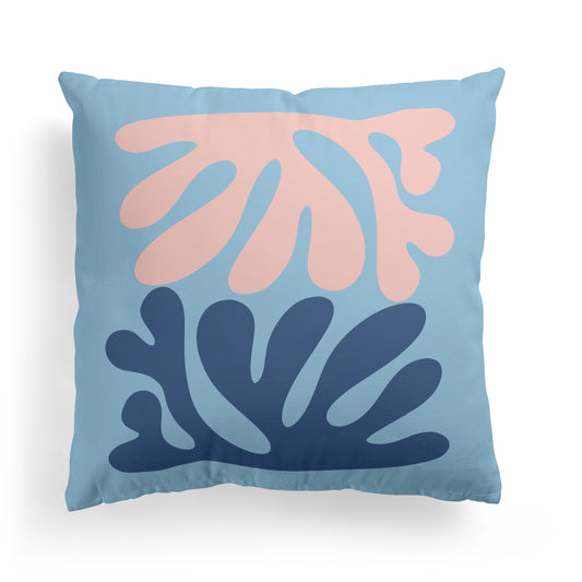 Blue Throw Pillow with Nature Shapes