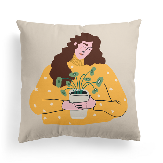 Woman with a Plant Throw Pillow