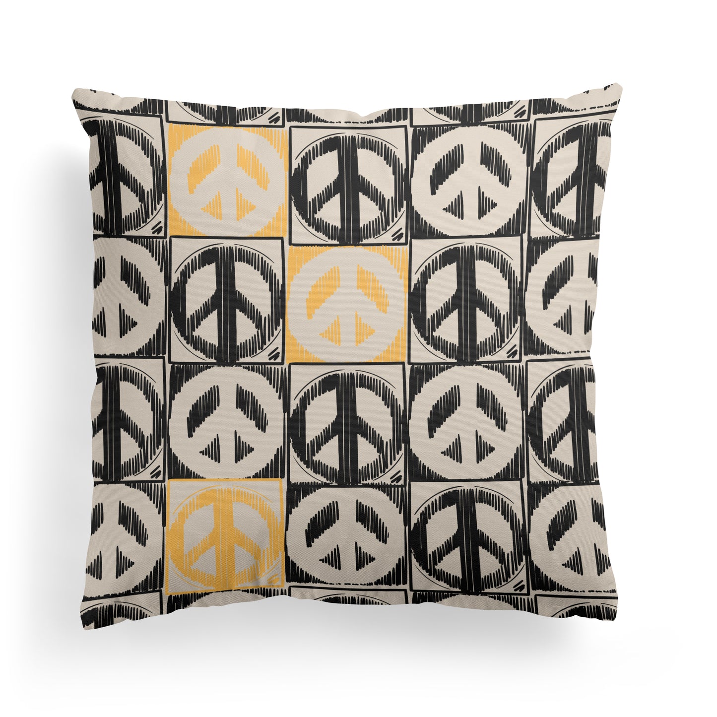 Checkboard with Handdrawn Peace Symbol Throw Pillow