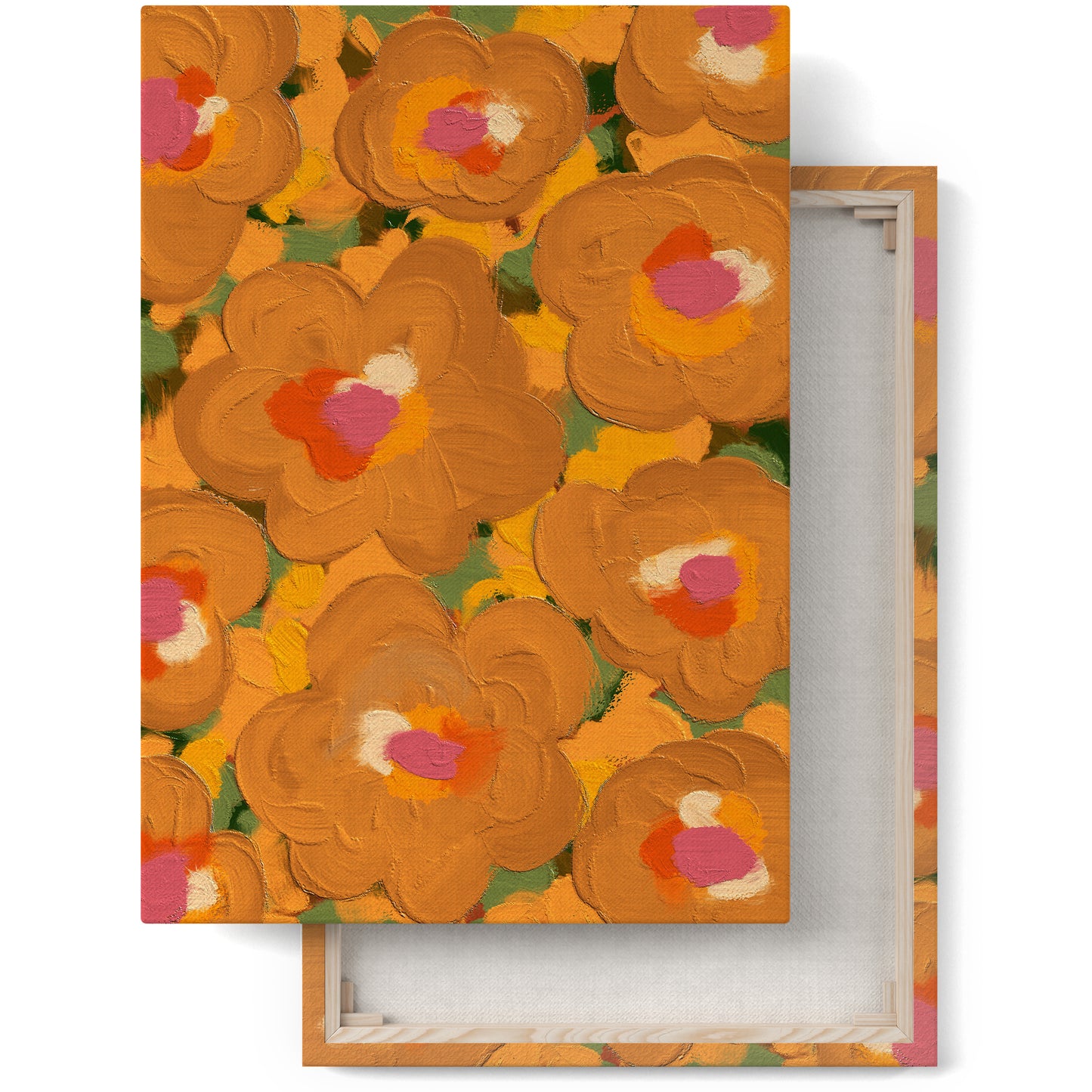 Retro Orange Yellow Flowers Canvas Print