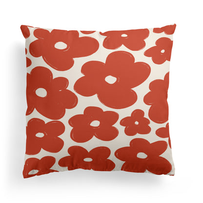 Red Flowers Retro 50s 60s Throw Pillow