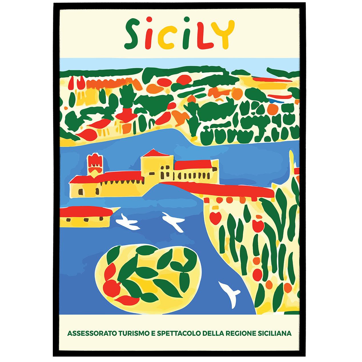 Sicily, Italy Colorful Travel Poster