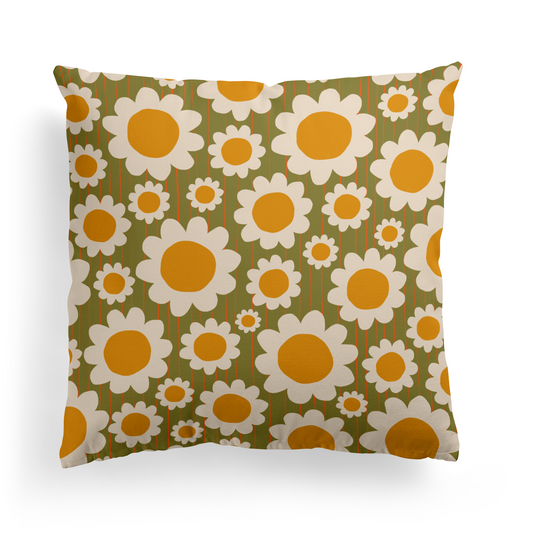 Retro Daisies 60s Pattern Throw Pillow