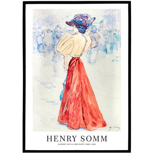 Henry Somm, Elegant with a red skirt Poster