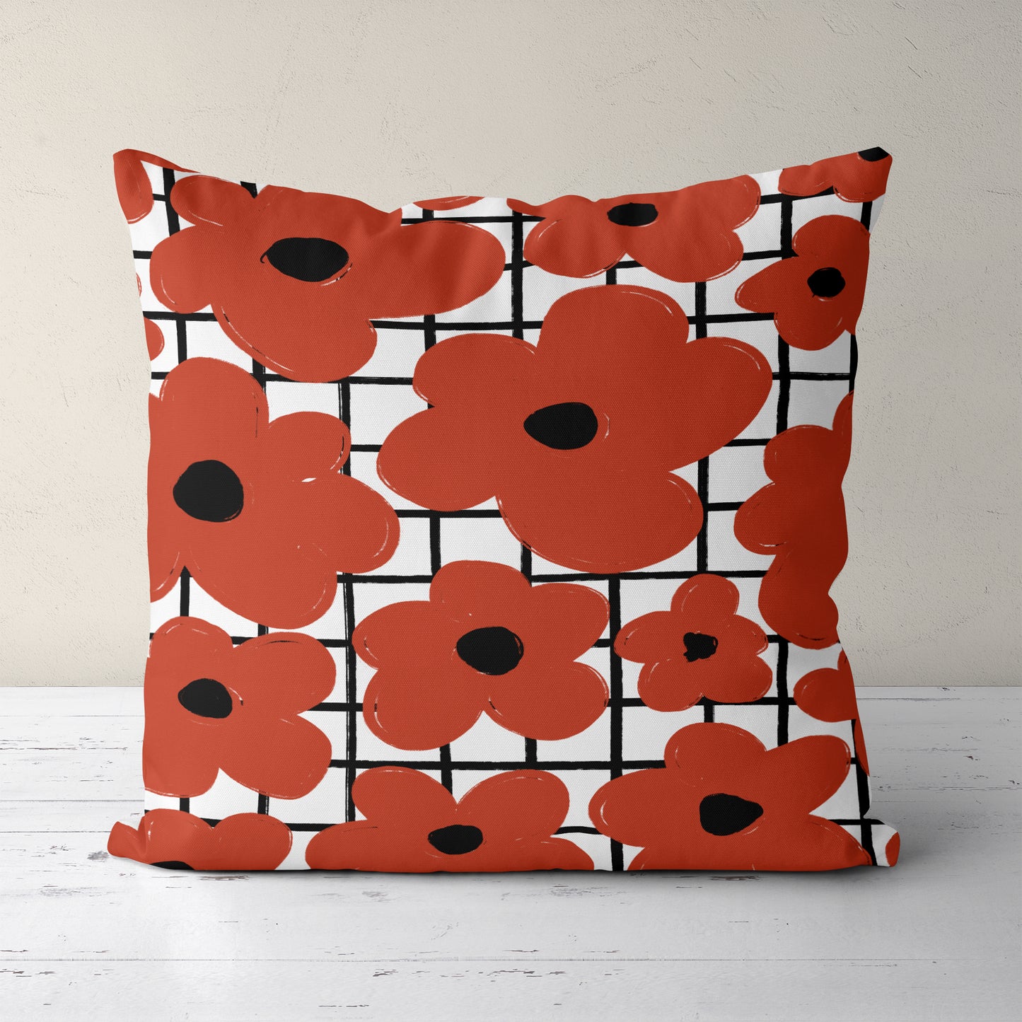 Retro Poppies Flowers 50s 60s Throw Pillow