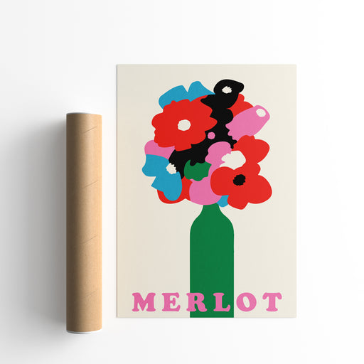 Retro Merlot Wine with Flowers Poster