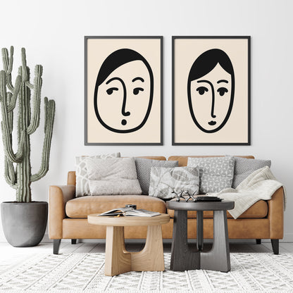 Set of 2 Line Art Face Prints