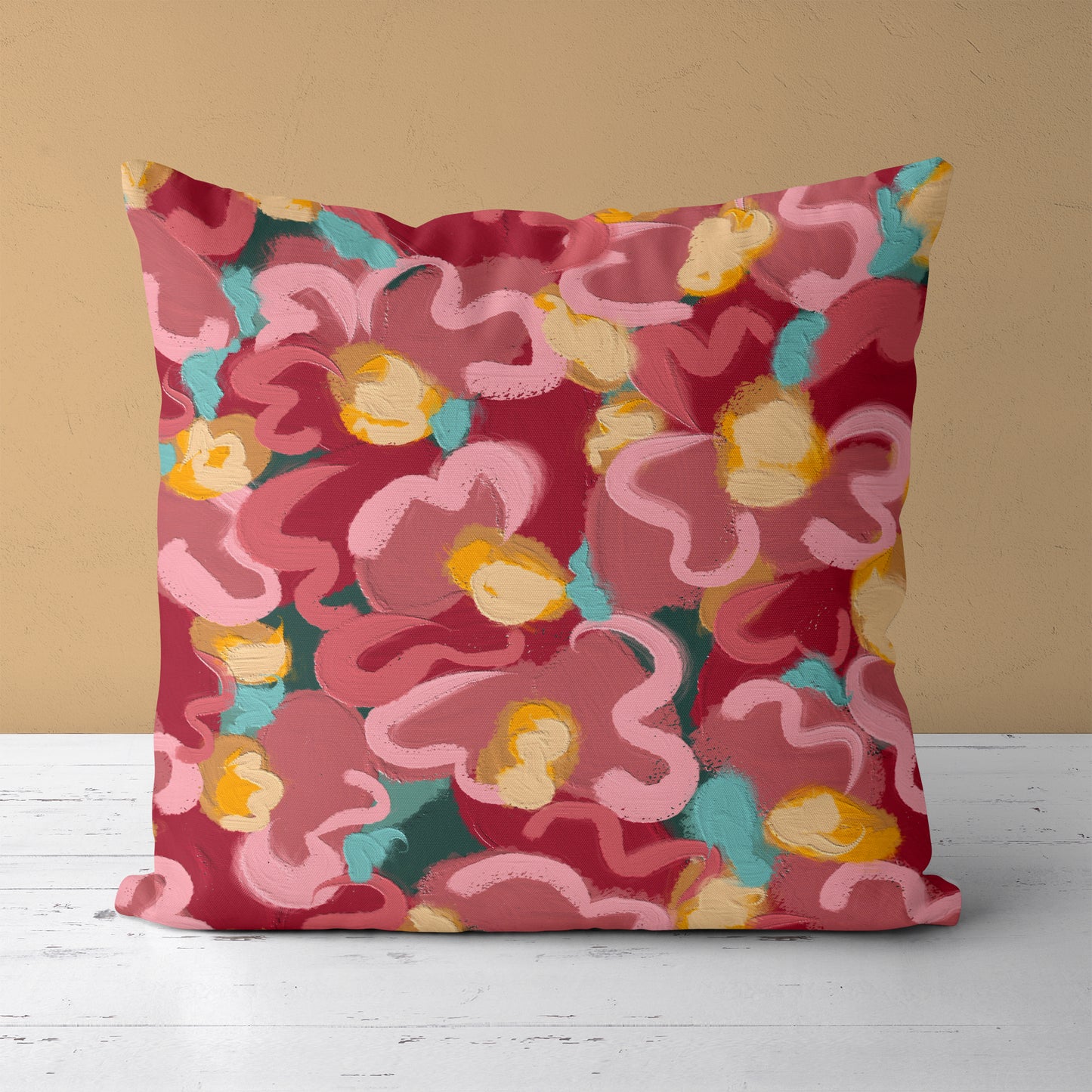 Colorful Flowers Pattern Throw Pillow