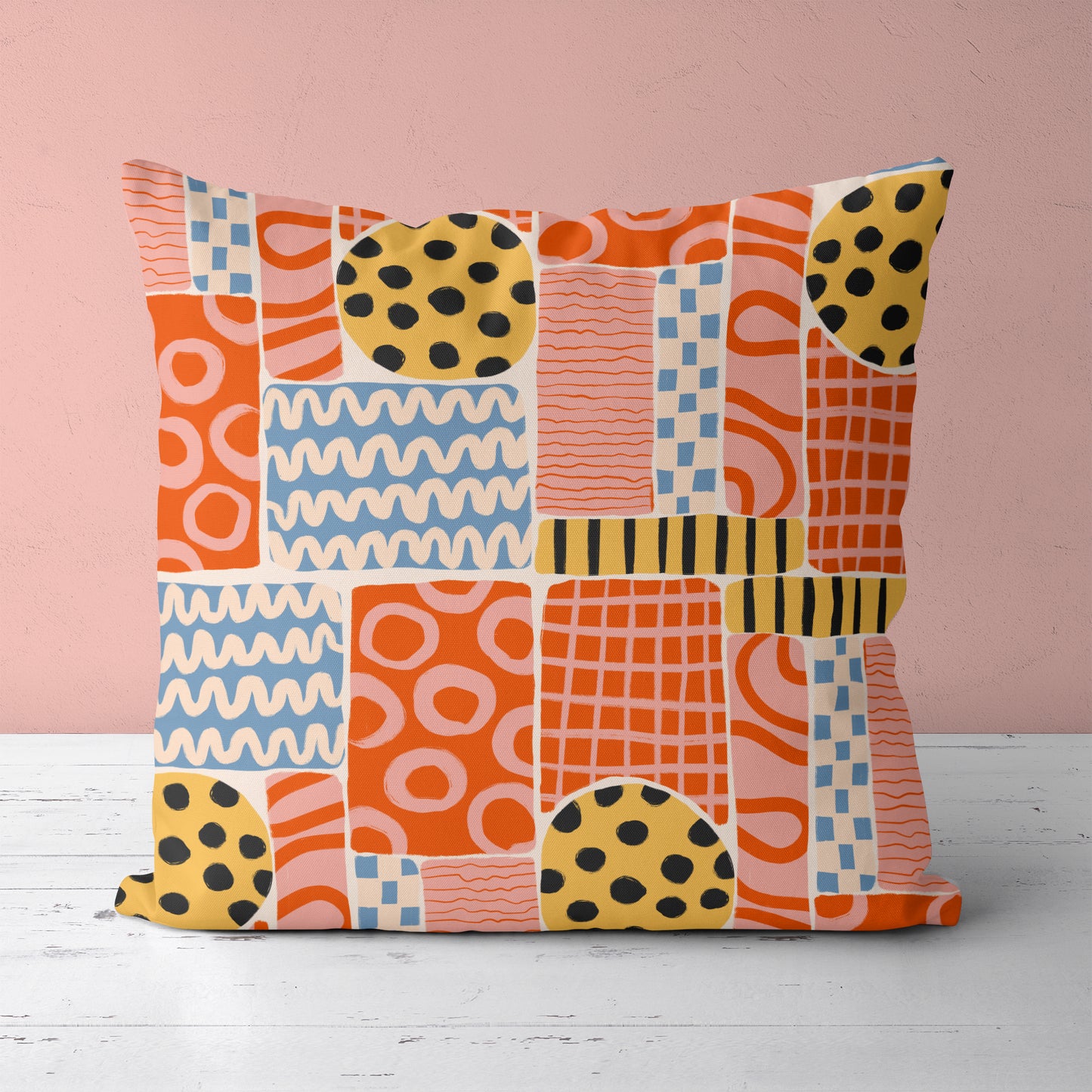 Colorful Retro Mid Century Modern Pattern Throw Pillow