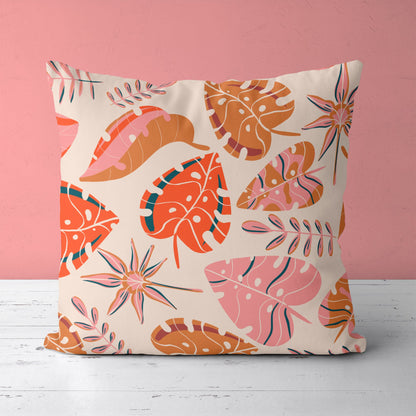 Tropical Pink Leaves Pillow