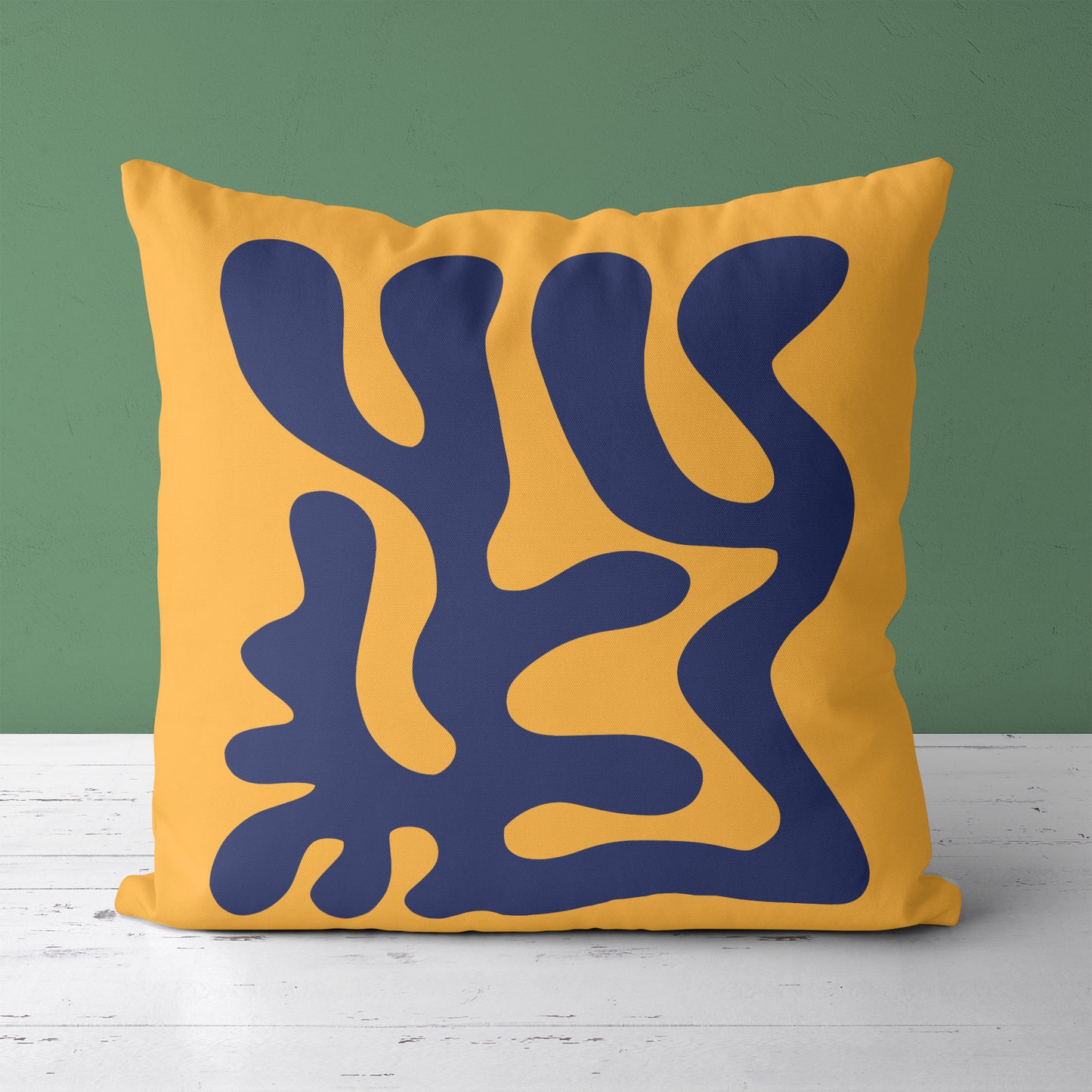 Navy Blue Leaf Throw Pillow