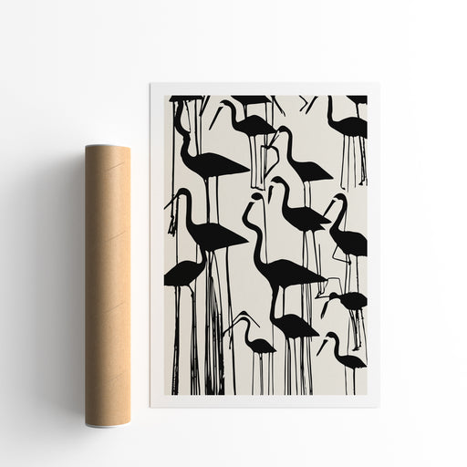 Abstract Black Ink Cranes Poster