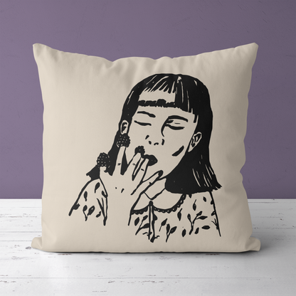 Cute Girl with Raspberries Throw Pillow