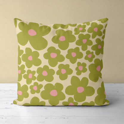 Vintage Green Floral Throw Pillow