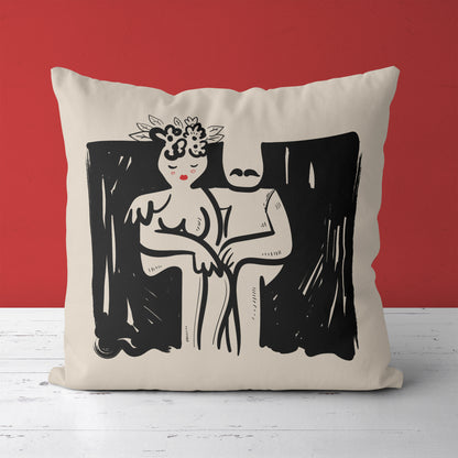 Handdrawn Funny Couple Portrait Throw Pillow