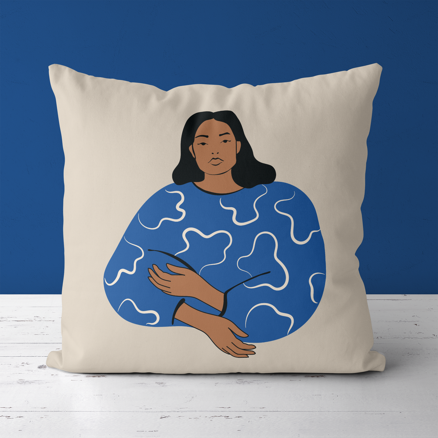 Throw Pillow with Cute Sitting Woman