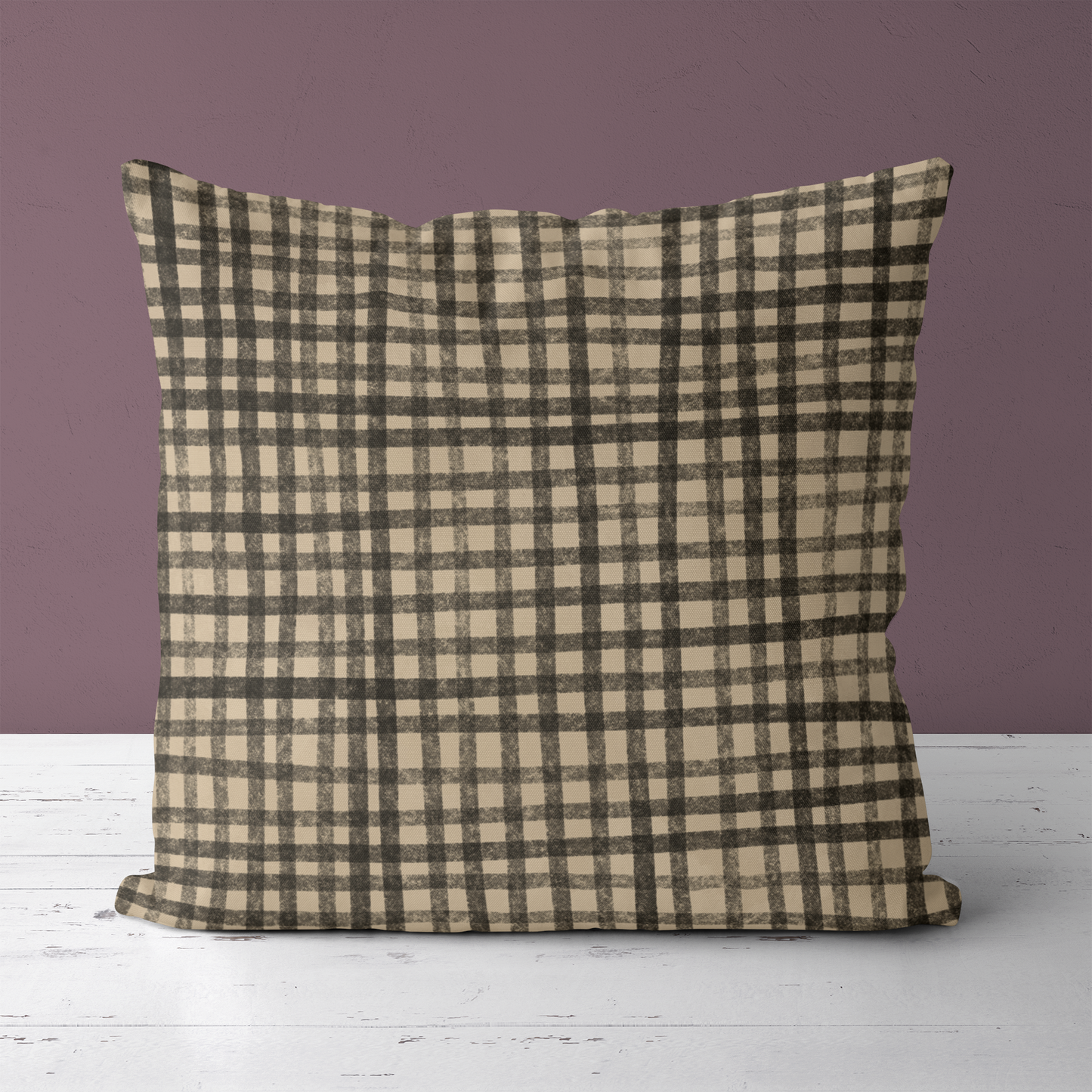 Vintage Rustic Beige Checkered Throw Pillow