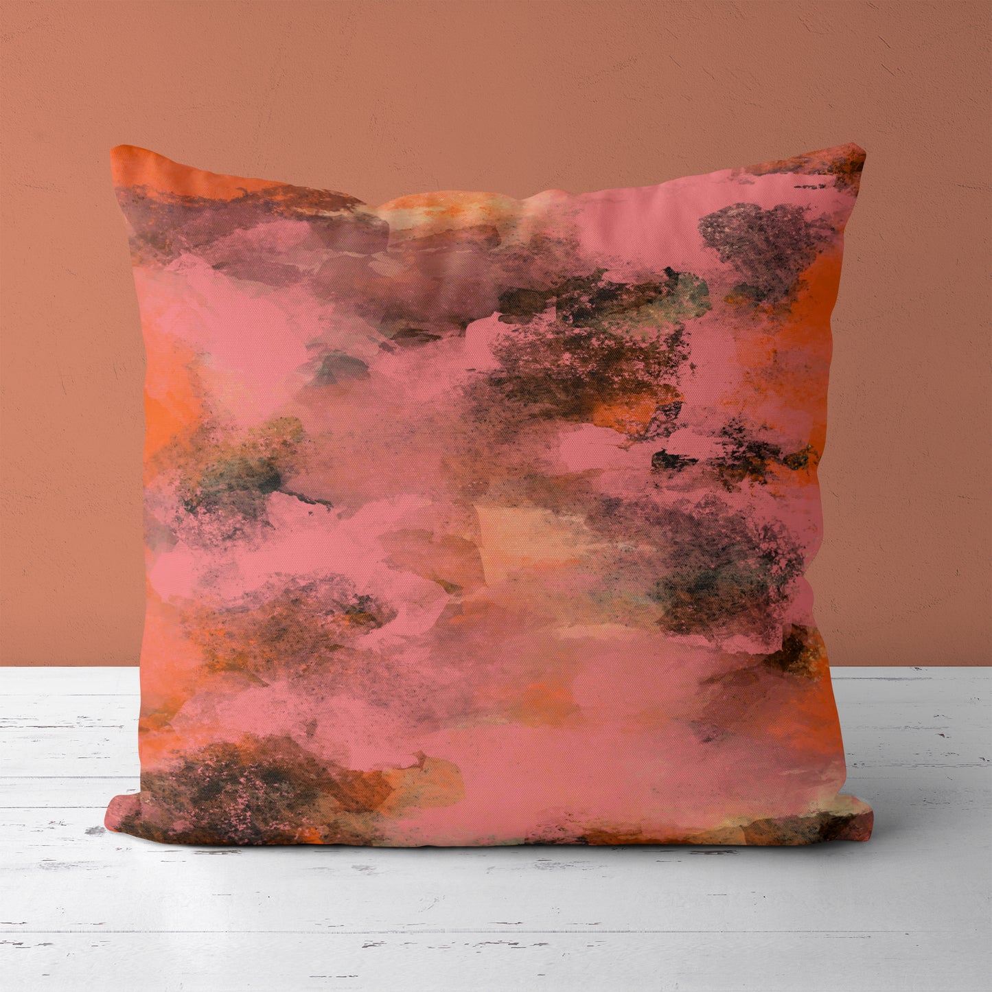 Pink and Orange Paintbrush Throw Pillow