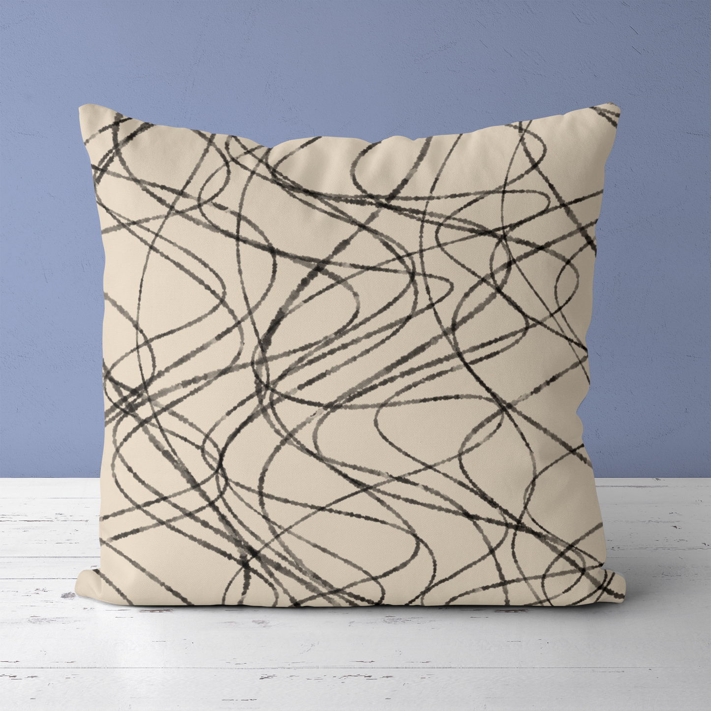 Beige Line Art Painted Scandinavian Throw Pillow