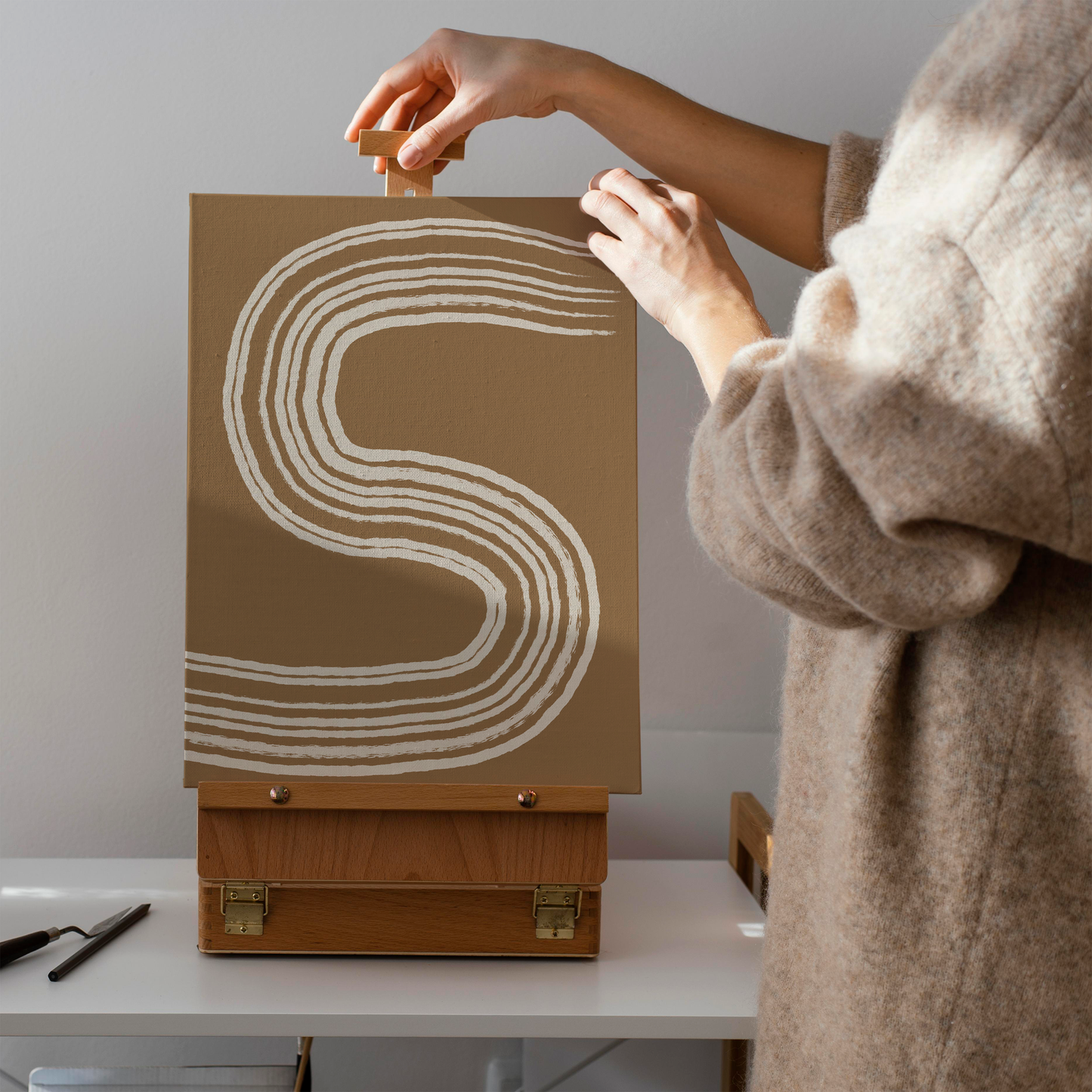 Minimalist Brown Line Art Canvas Print