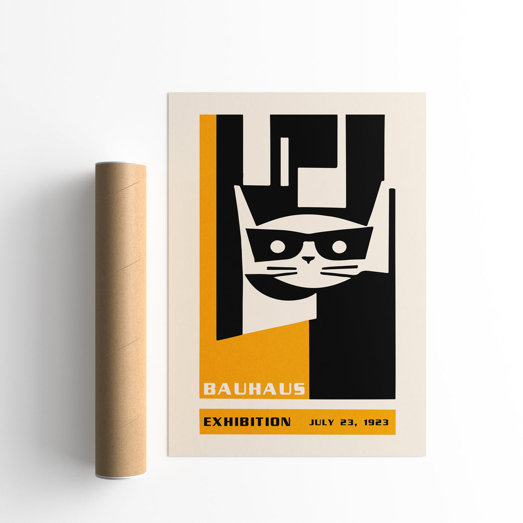Yellow Bauhaus Retro Cat Poster