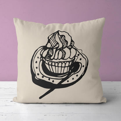 Hand Painted Cupcake, Bakery Decor Throw Pillow