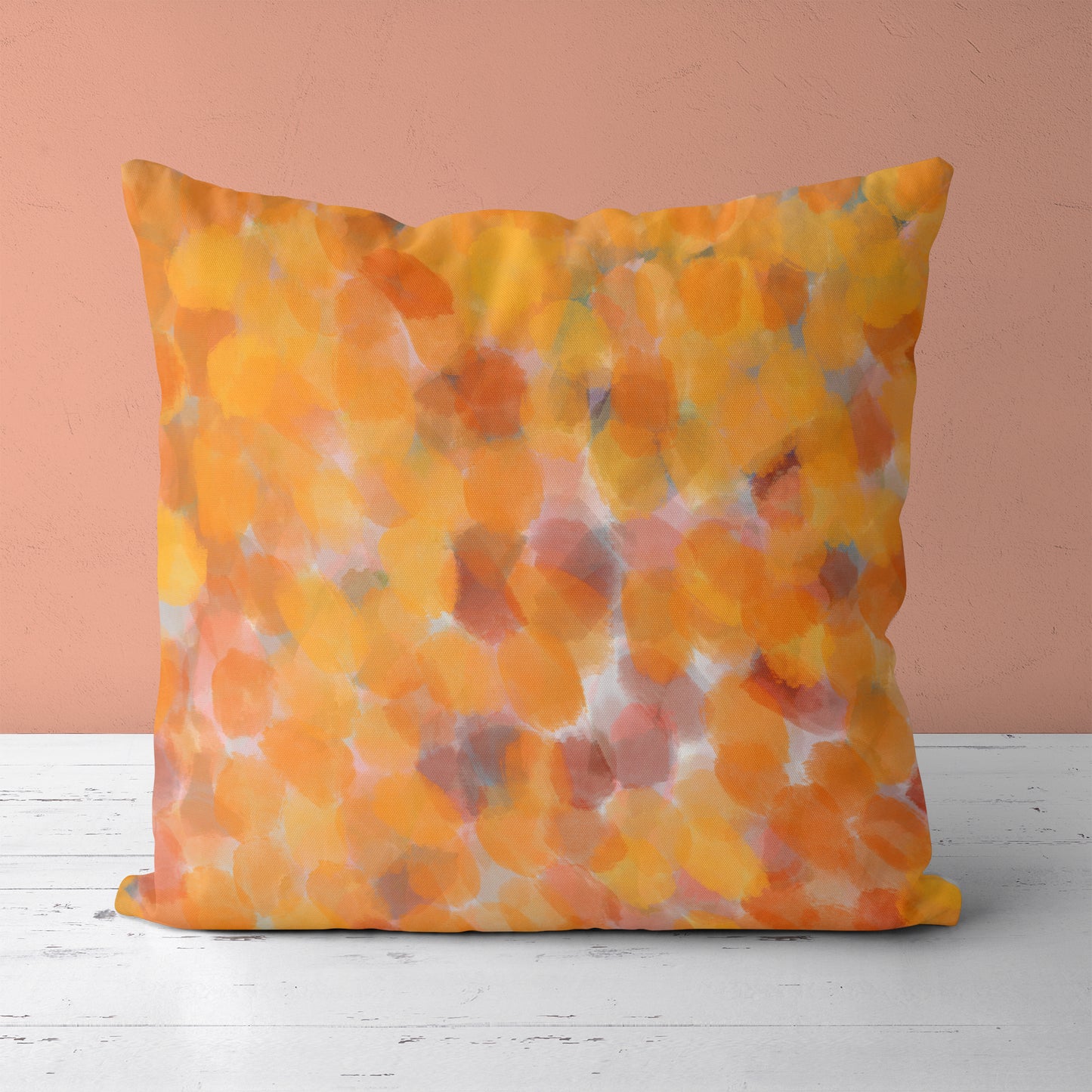 Hello Fall Abstract Painted Orange Yellow Throw Pillow