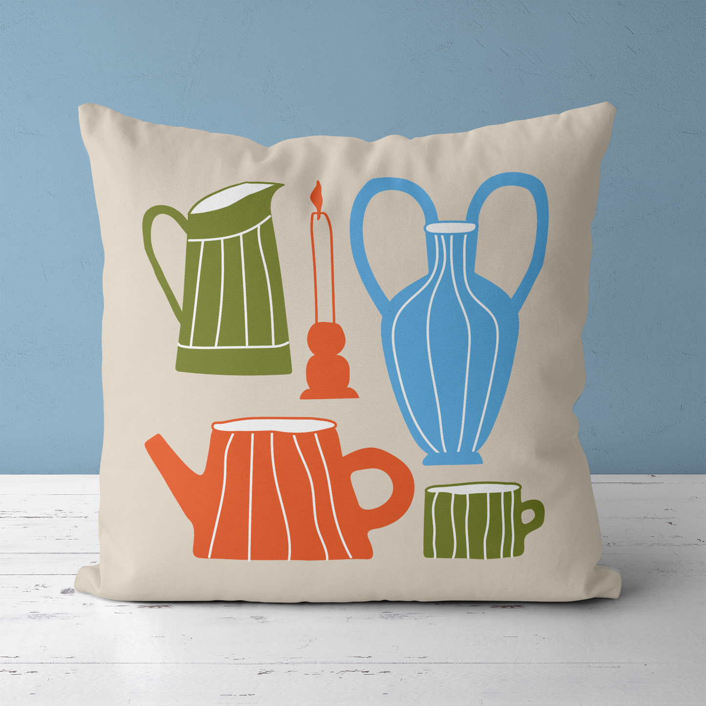 Kitchen Decor Pots Illustration Throw Pillow