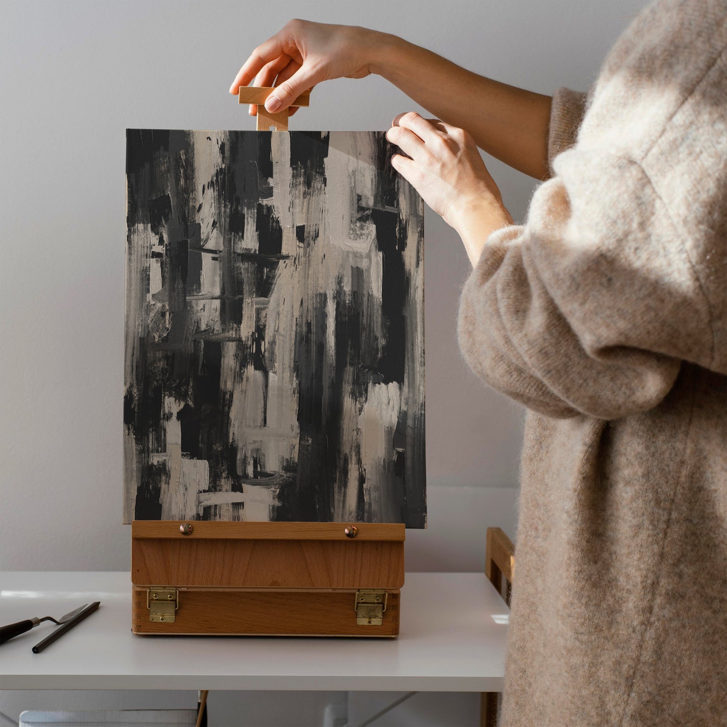 Black and Beige Pollock Inspired Canvas Print
