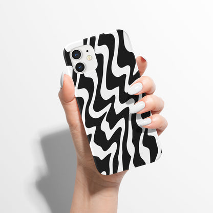 Retro Liquid Swirl Abstract in Black and White iPhone Case