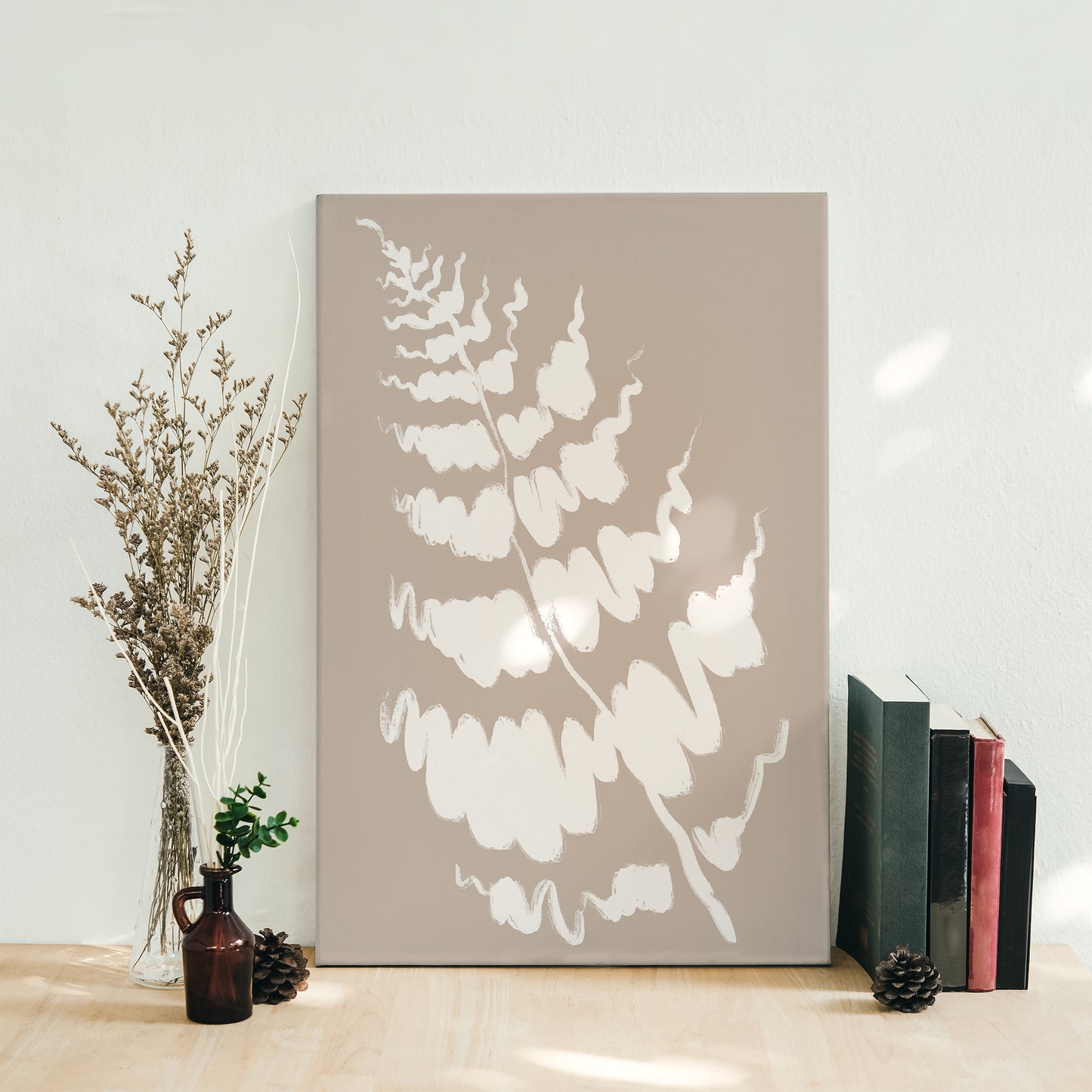 Beige and White Leaf Canvas Print