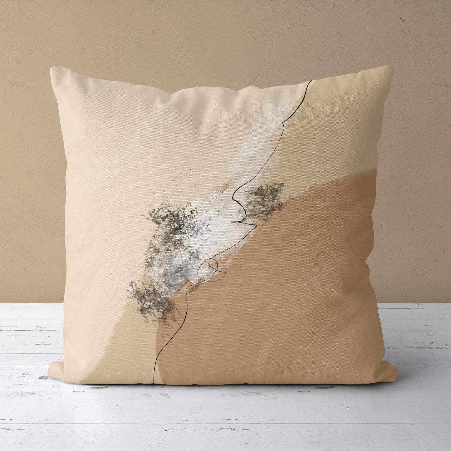 Painted Beige Abstract Scandinavian Throw Pillow